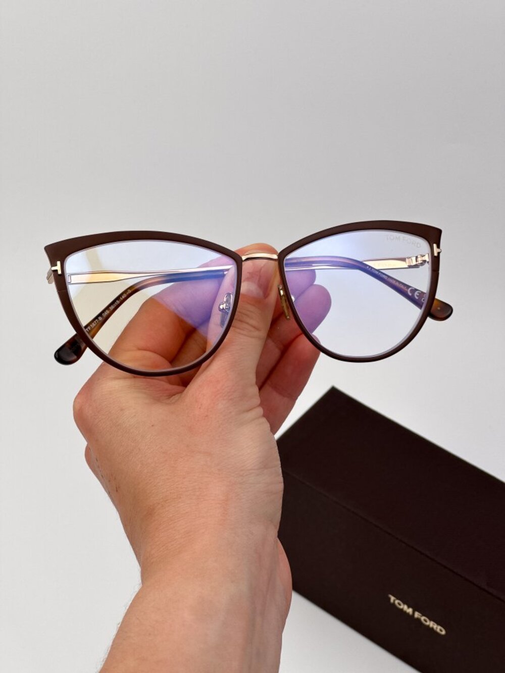 Tom Ford FT5877-B 046 Eyeglasses – Matte Light Brown Gold Cat Eye